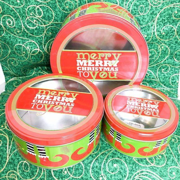 COOKIE Cake Candy Christmas Metal Set of 3 Storage Tins  Canisters NWT - Picture 4 of 5